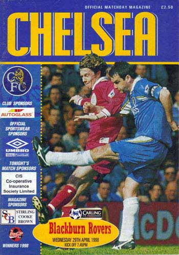 programme cover for Chelsea v Blackburn Rovers, Wednesday, 29th Apr 1998