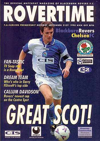 programme cover for Blackburn Rovers v Chelsea, 21st Sep 1998