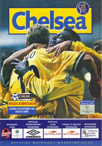 programme cover for Chelsea v Middlesbrough, 26th Sep 1998