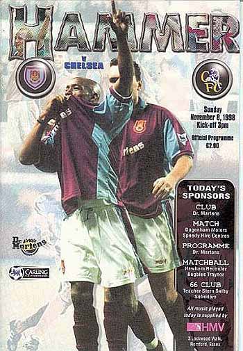 programme cover for West Ham United v Chelsea, 8th Nov 1998