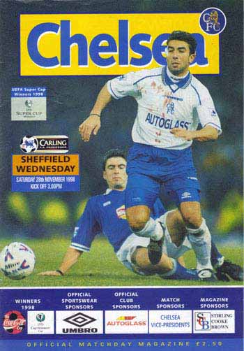 programme cover for Chelsea v Sheffield Wednesday, 28th Nov 1998