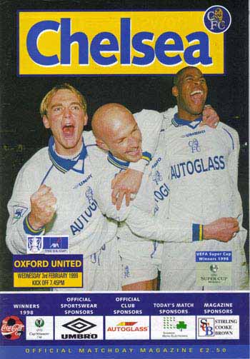 programme cover for Chelsea v Oxford United, Wednesday, 3rd Feb 1999