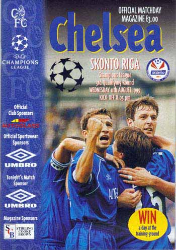 programme cover for Chelsea v Skonto Riga, 11th Aug 1999