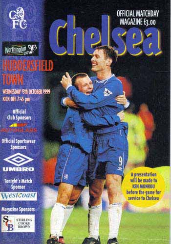 programme cover for Chelsea v Huddersfield Town, 13th Oct 1999