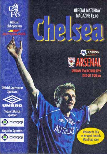 programme cover for Chelsea v Arsenal, 23rd Oct 1999
