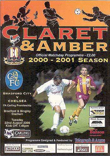programme cover for Bradford City v Chelsea, 22nd Aug 2000