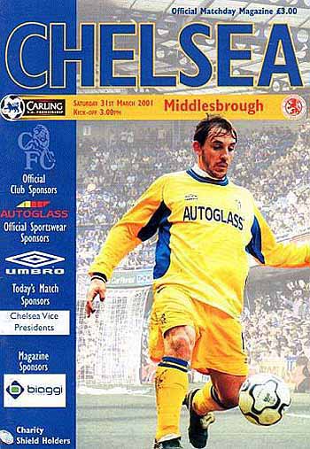 programme cover for Chelsea v Middlesbrough, 31st Mar 2001