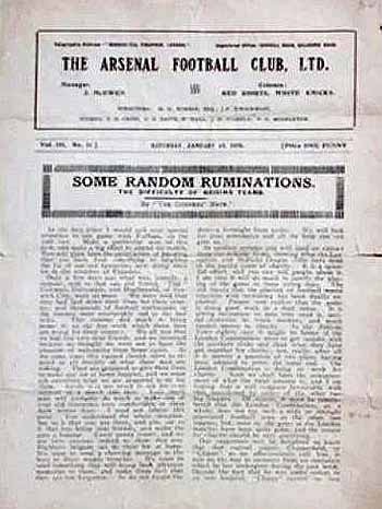 programme cover for Arsenal v Chelsea, 15th Jan 1916
