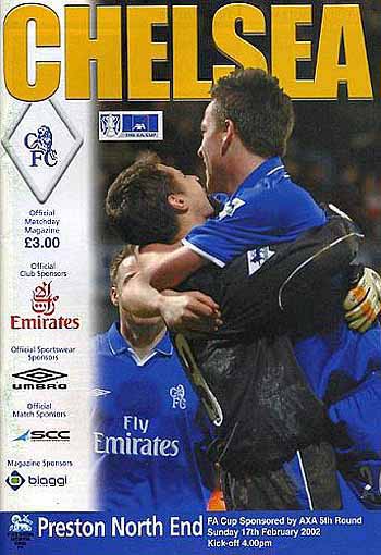 programme cover for Chelsea v Preston North End, 17th Feb 2002