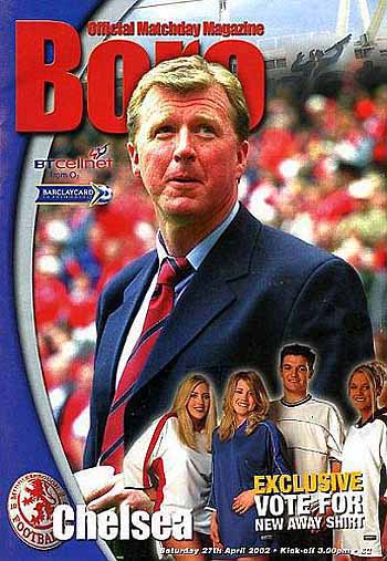 programme cover for Middlesbrough v Chelsea, 27th Apr 2002