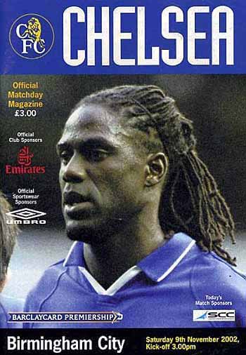 programme cover for Chelsea v Birmingham City, 9th Nov 2002