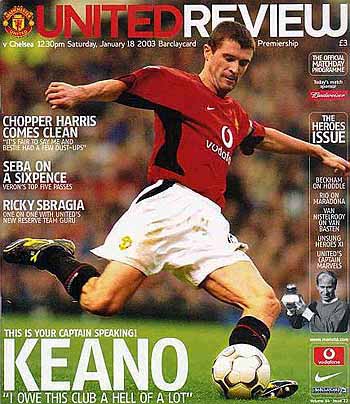 programme cover for Manchester United v Chelsea, Saturday, 18th Jan 2003