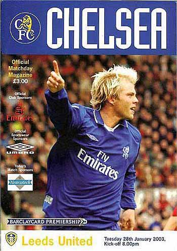programme cover for Chelsea v Leeds United, 28th Jan 2003