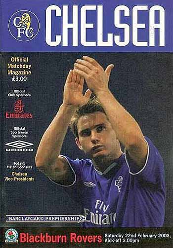 programme cover for Chelsea v Blackburn Rovers, 22nd Feb 2003