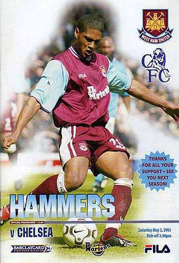 programme cover for West Ham United v Chelsea, 3rd May 2003