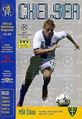 programme cover for Chelsea v MSK Zilina, 26th Aug 2003