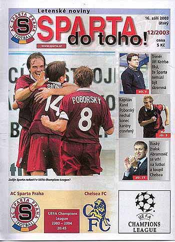 programme cover for Sparta Prague v Chelsea, 16th Sep 2003