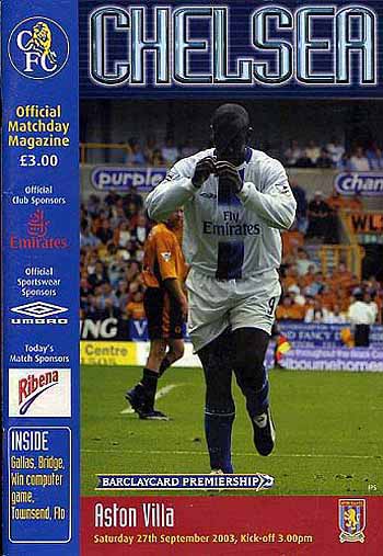 programme cover for Chelsea v Aston Villa, 27th Sep 2003
