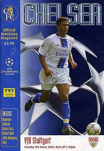 programme cover for Chelsea v VFB Stuttgart, 9th Mar 2004