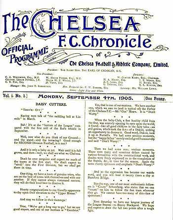 programme cover for Chelsea v Liverpool, 4th Sep 1905