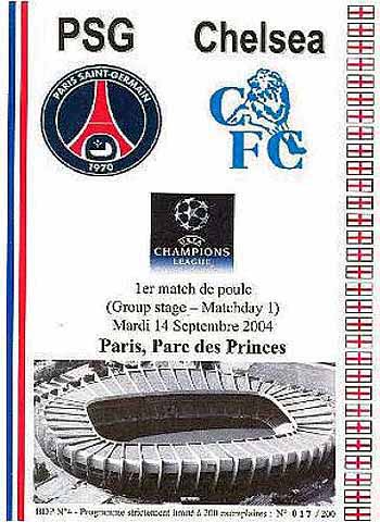 programme cover for Paris Saint Germain v Chelsea, 14th Sep 2004