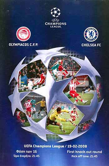 programme cover for Olympiacos v Chelsea, 19th Feb 2008