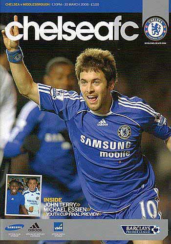 programme cover for Chelsea v Middlesbrough, 30th Mar 2008