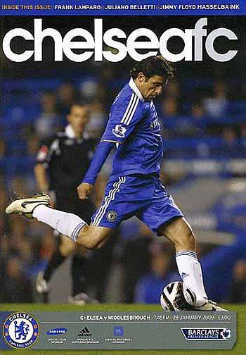 programme cover for Chelsea v Middlesbrough, 28th Jan 2009