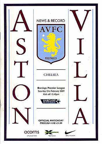 programme cover for Aston Villa v Chelsea, 21st Feb 2009