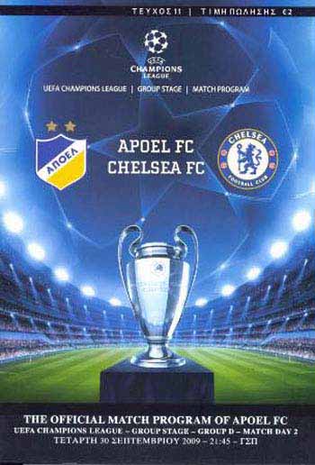 programme cover for Apoel Nicosia v Chelsea, 30th Sep 2009
