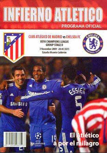 programme cover for Atlético Madrid v Chelsea, 3rd Nov 2009