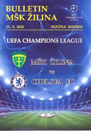 programme cover for MSK Zilina v Chelsea, 15th Sep 2010