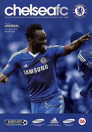 programme cover for Chelsea v Arsenal, 3rd Oct 2010