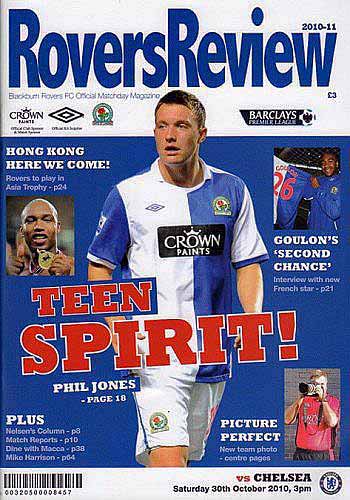programme cover for Blackburn Rovers v Chelsea, 30th Oct 2010