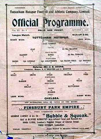 programme cover for Tottenham Hotspur v Chelsea, 5th Oct 1918