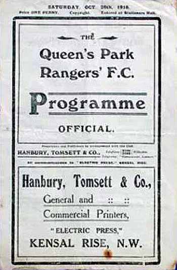 programme cover for Queens Park Rangers v Chelsea, 26th Oct 1918