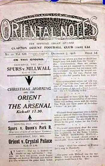 programme cover for Clapton Orient v Chelsea, 7th Dec 1918