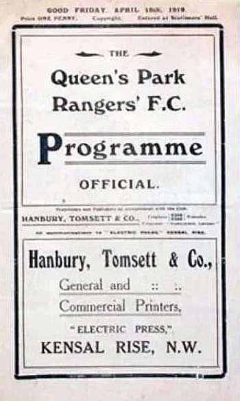 programme cover for Queens Park Rangers v Chelsea, 18th Apr 1919