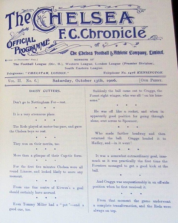 programme cover for Chelsea v Lincoln City, Saturday, 13th Oct 1906