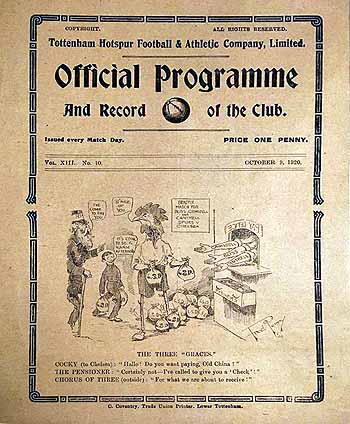 programme cover for Tottenham Hotspur v Chelsea, 9th Oct 1920