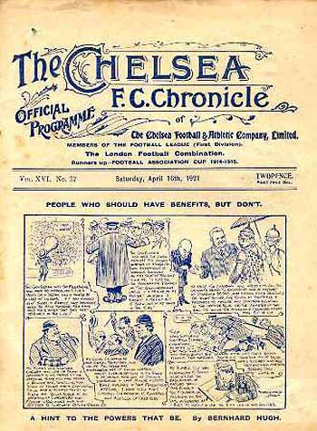 programme cover for Chelsea v Huddersfield Town, Saturday, 16th Apr 1921