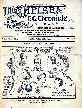 programme cover for Chelsea v Birmingham, 26th Aug 1922