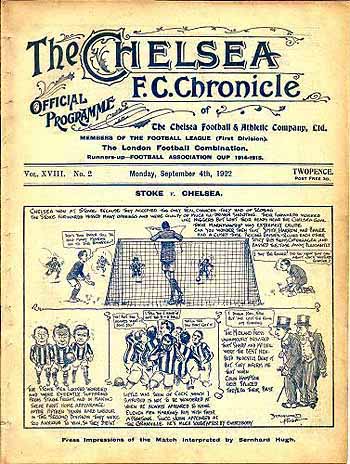 programme cover for Chelsea v Stoke, 4th Sep 1922