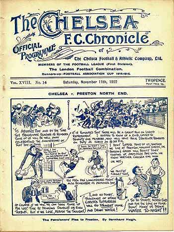 programme cover for Chelsea v Preston North End, 11th Nov 1922