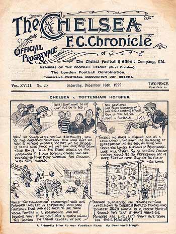 programme cover for Chelsea v Tottenham Hotspur, 16th Dec 1922