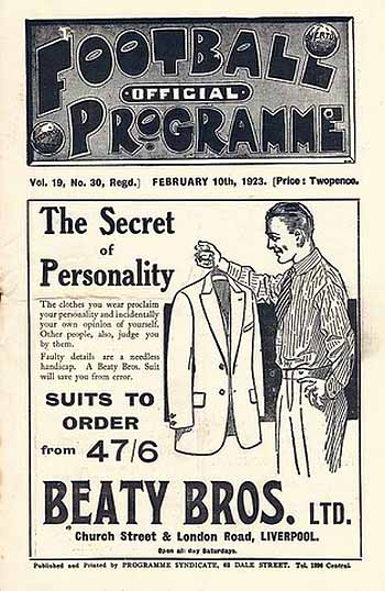 programme cover for Everton v Chelsea, 10th Feb 1923