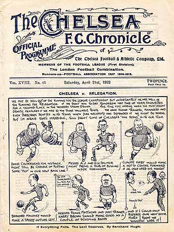 programme cover for Chelsea v Bolton Wanderers, 21st Apr 1923