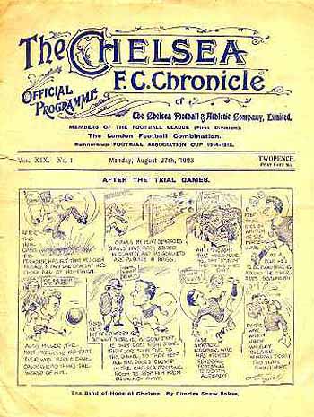 programme cover for Chelsea v Tottenham Hotspur, 27th Aug 1923