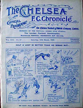 programme cover for Chelsea v Birmingham, 15th Mar 1924
