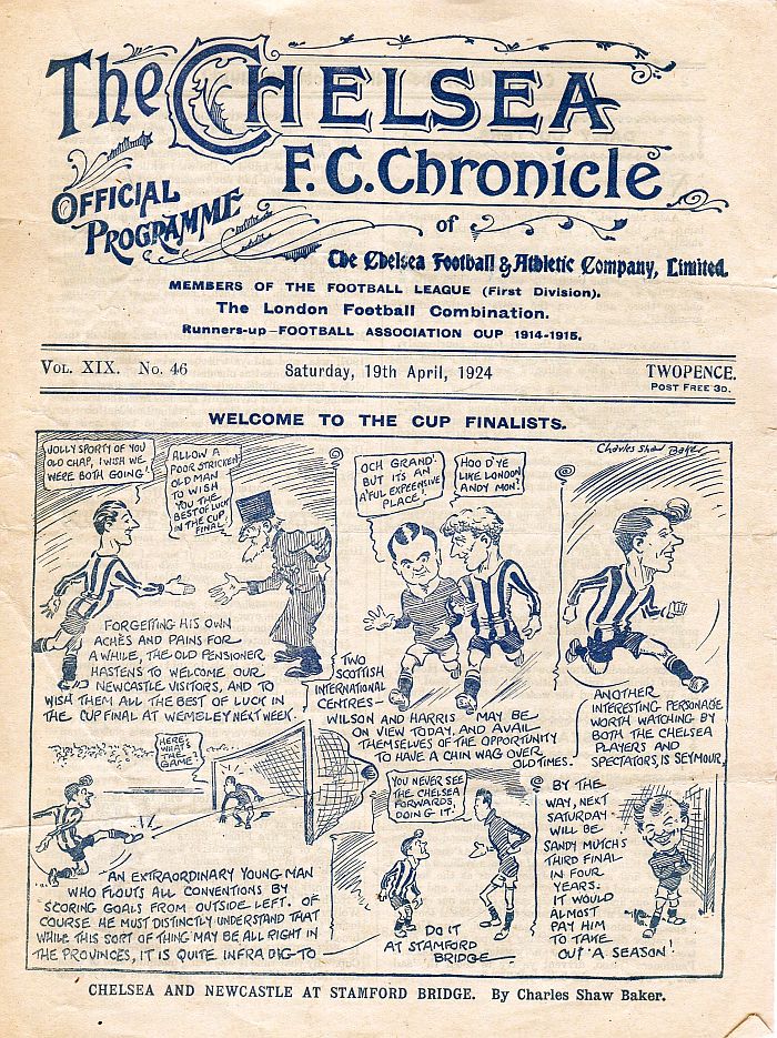 programme cover for Chelsea v Newcastle United, Saturday, 19th Apr 1924